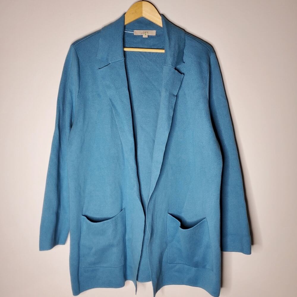 Loft blue heavy  knit open hang cardigan sweater with large pockets Size XL